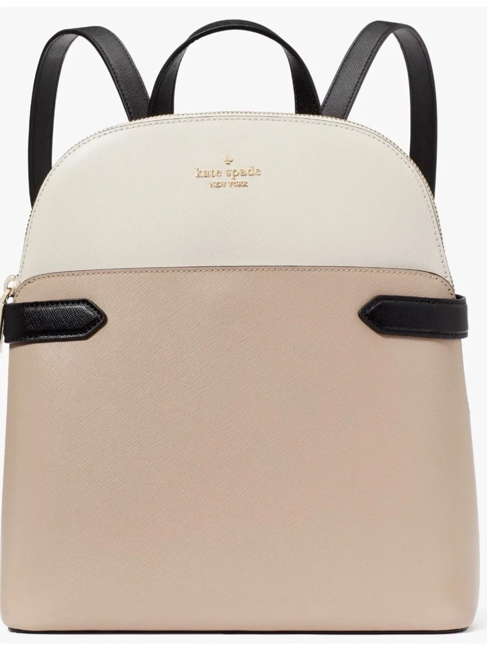 Kate Spade Staci Dome Backpack Beige & White Saffiano Leather Bag